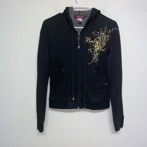 Y2k Baby Phat Full Zip Up Sweater Hoodie Size M Gold Embroidered Logo Pockets